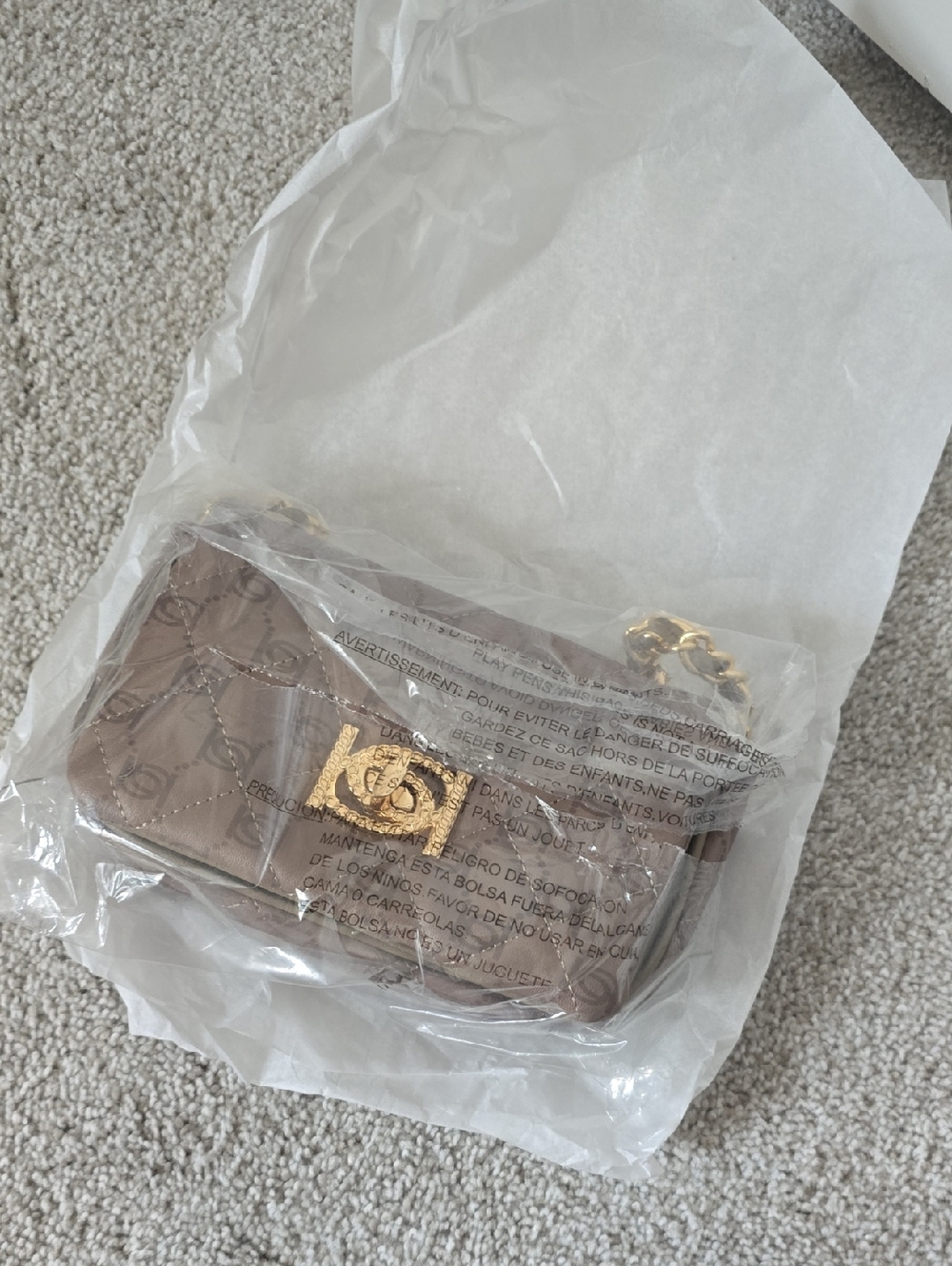 BeBe taupe quilted crossbody with gold hardware - Picture 2 of 7